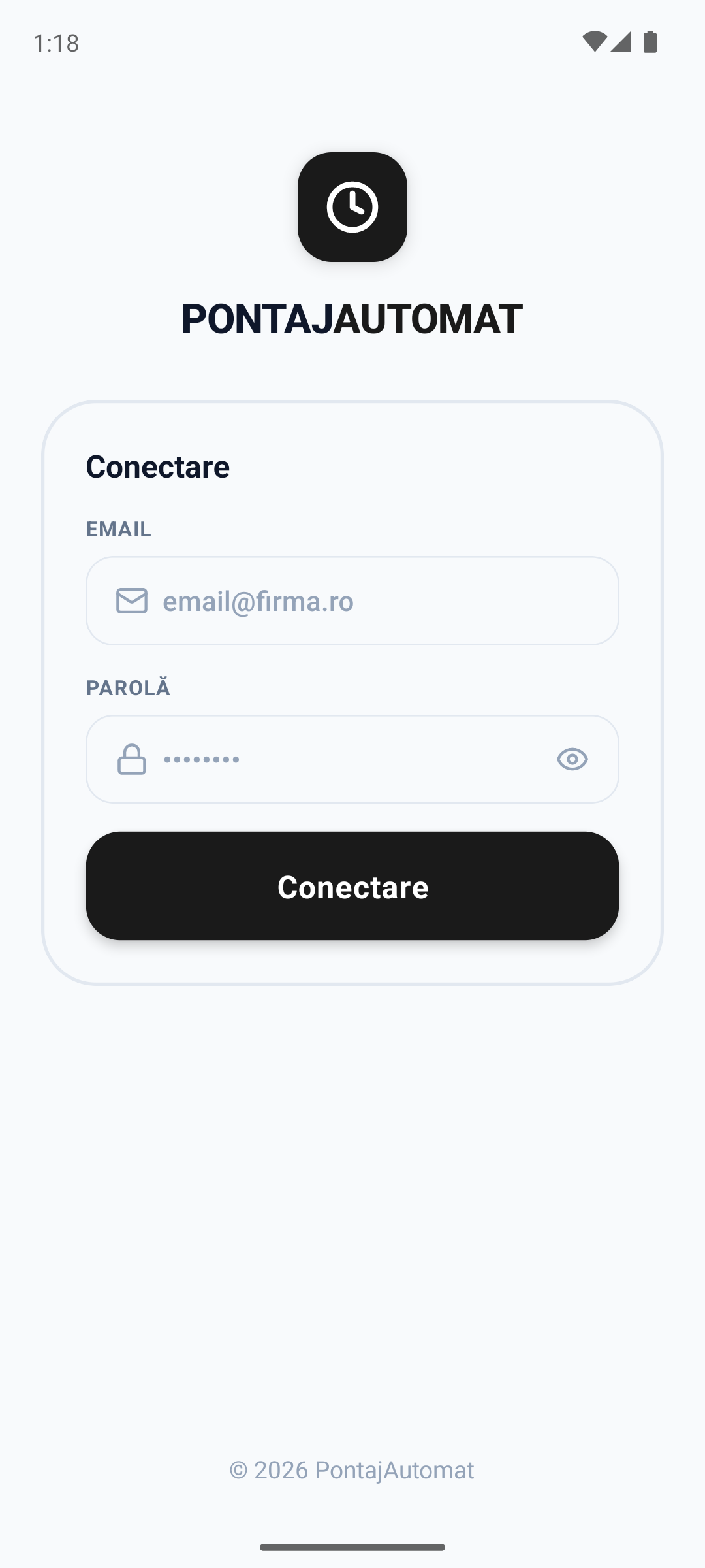 Flux de autentificare și folosire în PontajAutomat